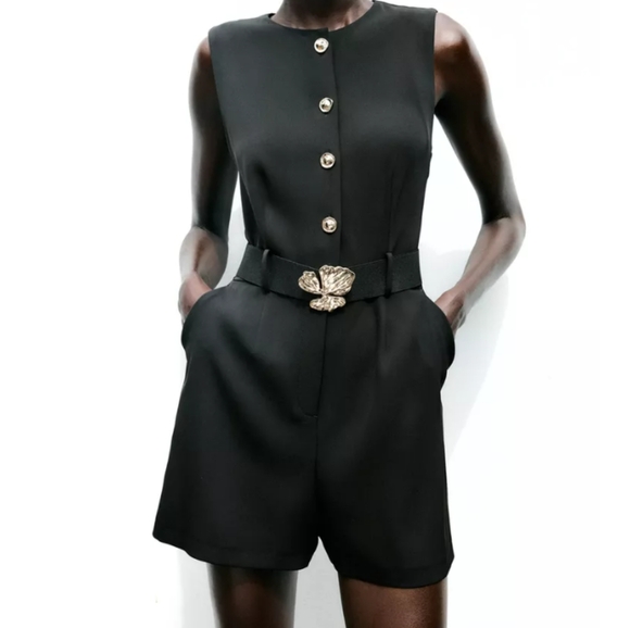 Zara Belted Crepe Jumpsuit - Picture 1 of 5